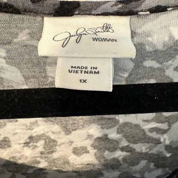 Jaclyn Smith Jewel Embellished Top Black & White Print Top Blouse sz 1X - Picture 2 of 8